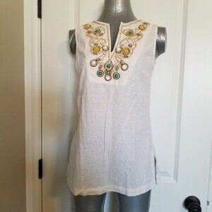 Linen Blend Tunic With Beaded Detail